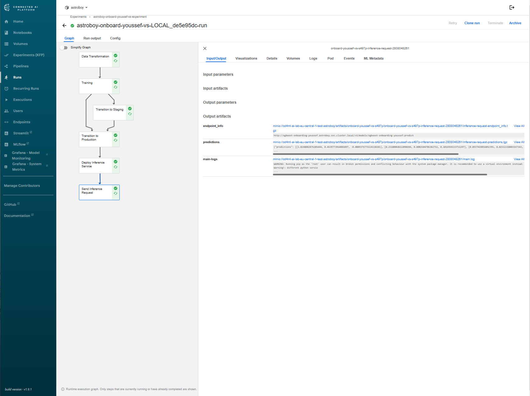 Inference step output panel