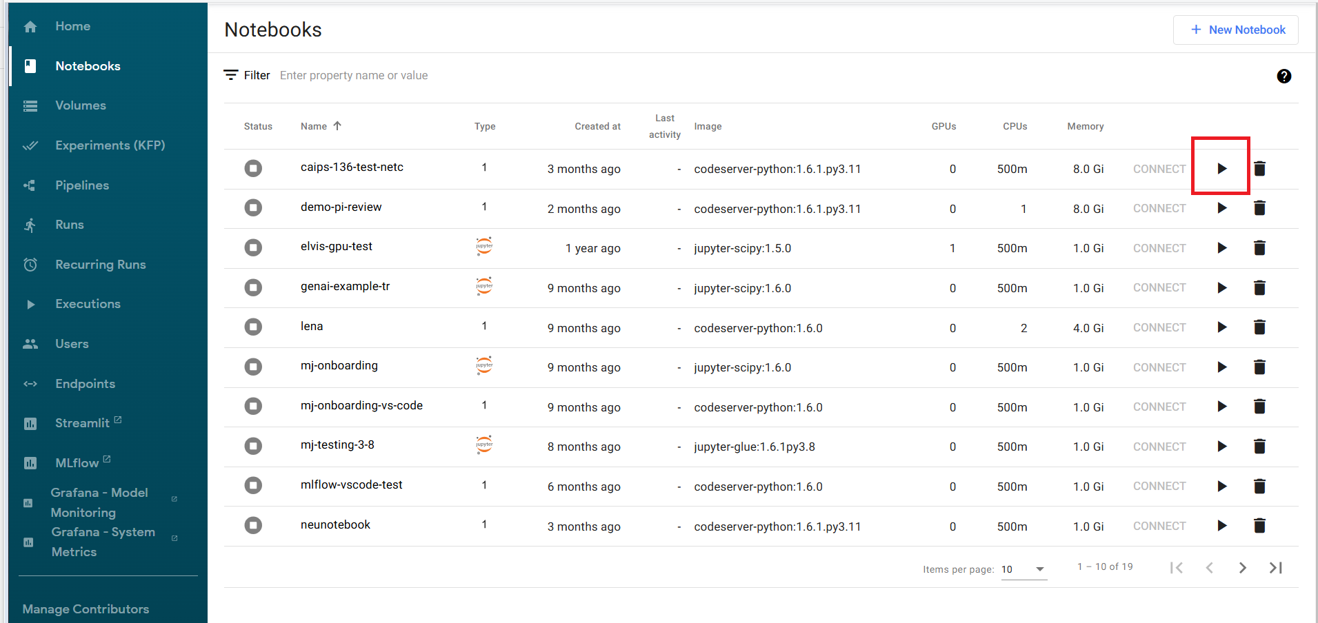 Notebook startup interface