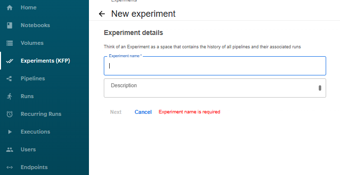 Create experiment form