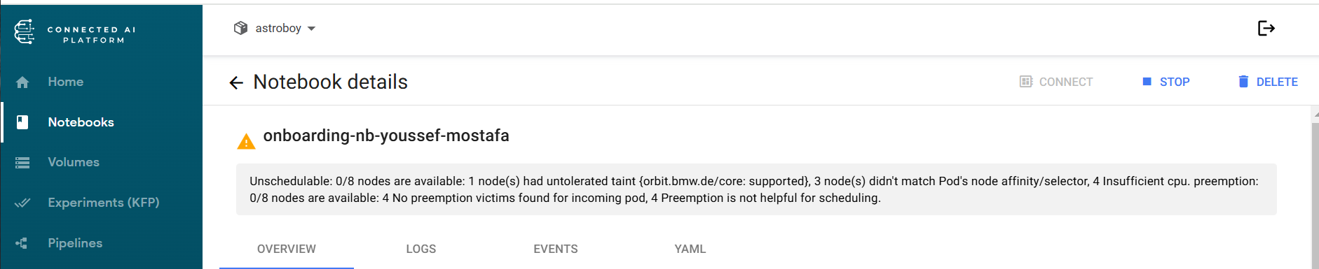 Resource scheduling warning