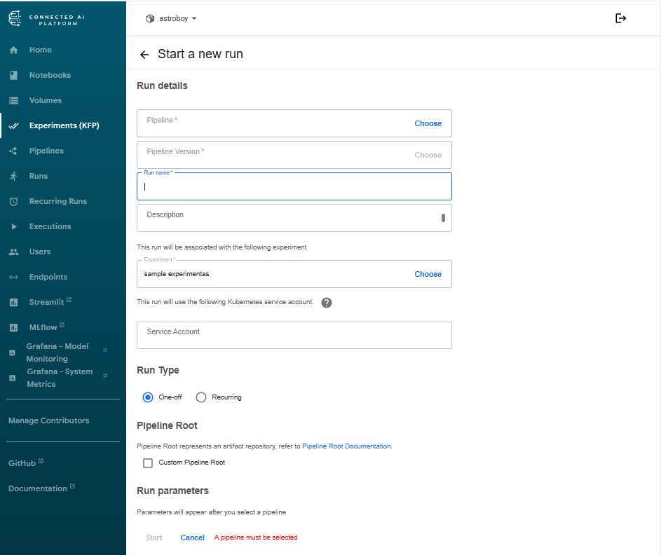 Pipeline selection for new run