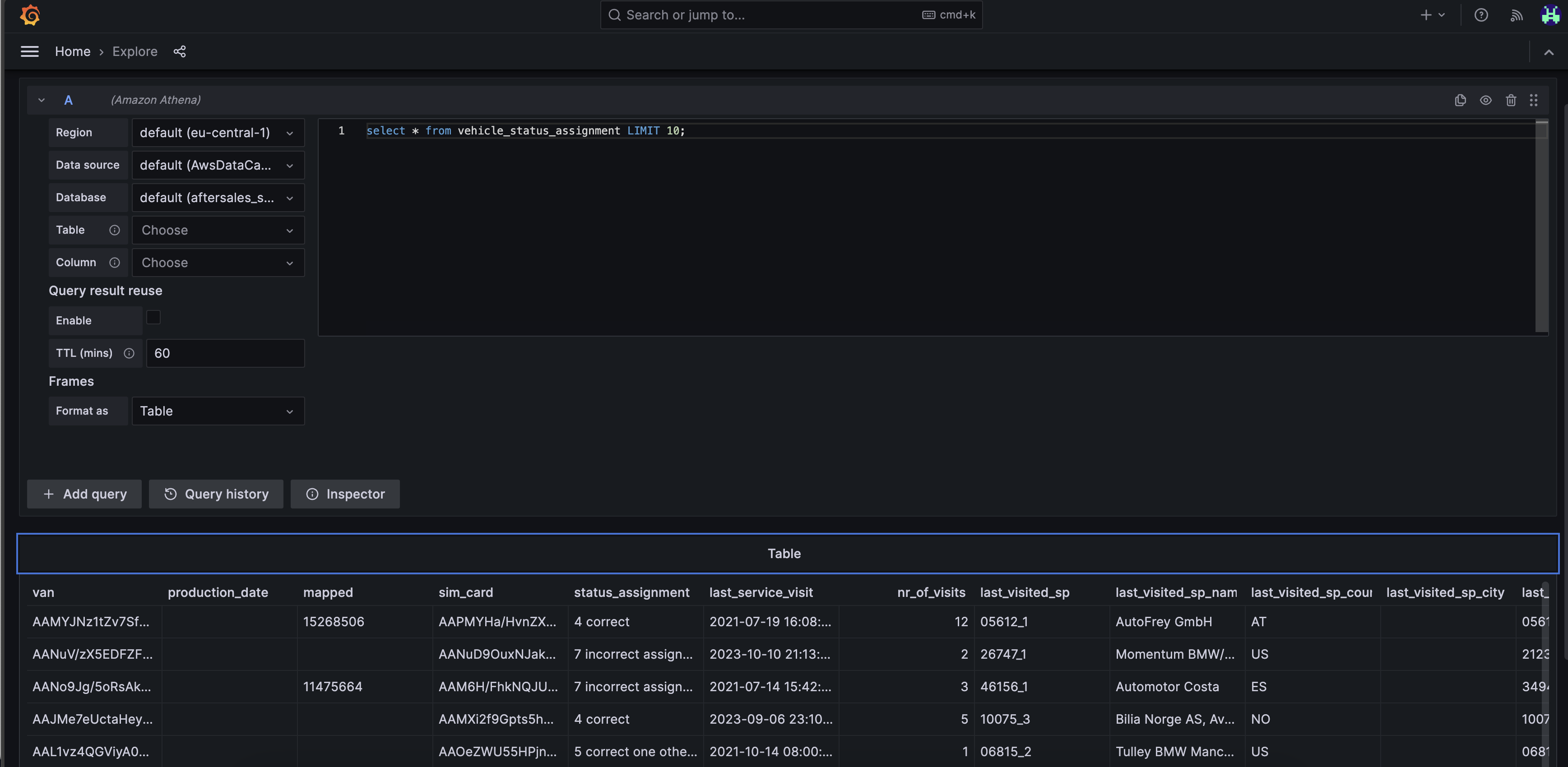 Athena Test Query Results