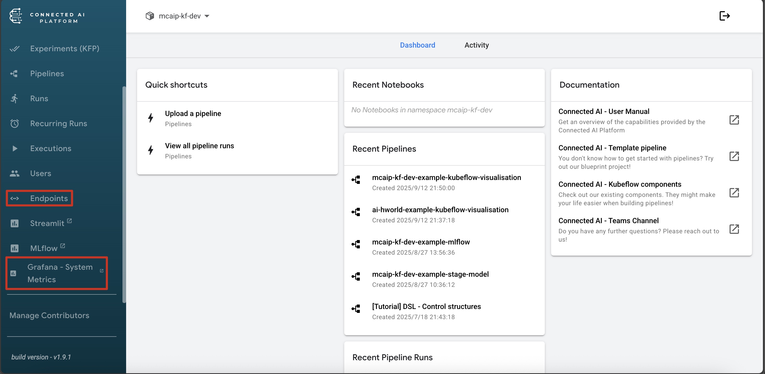 Connected AI Platform Sidebar