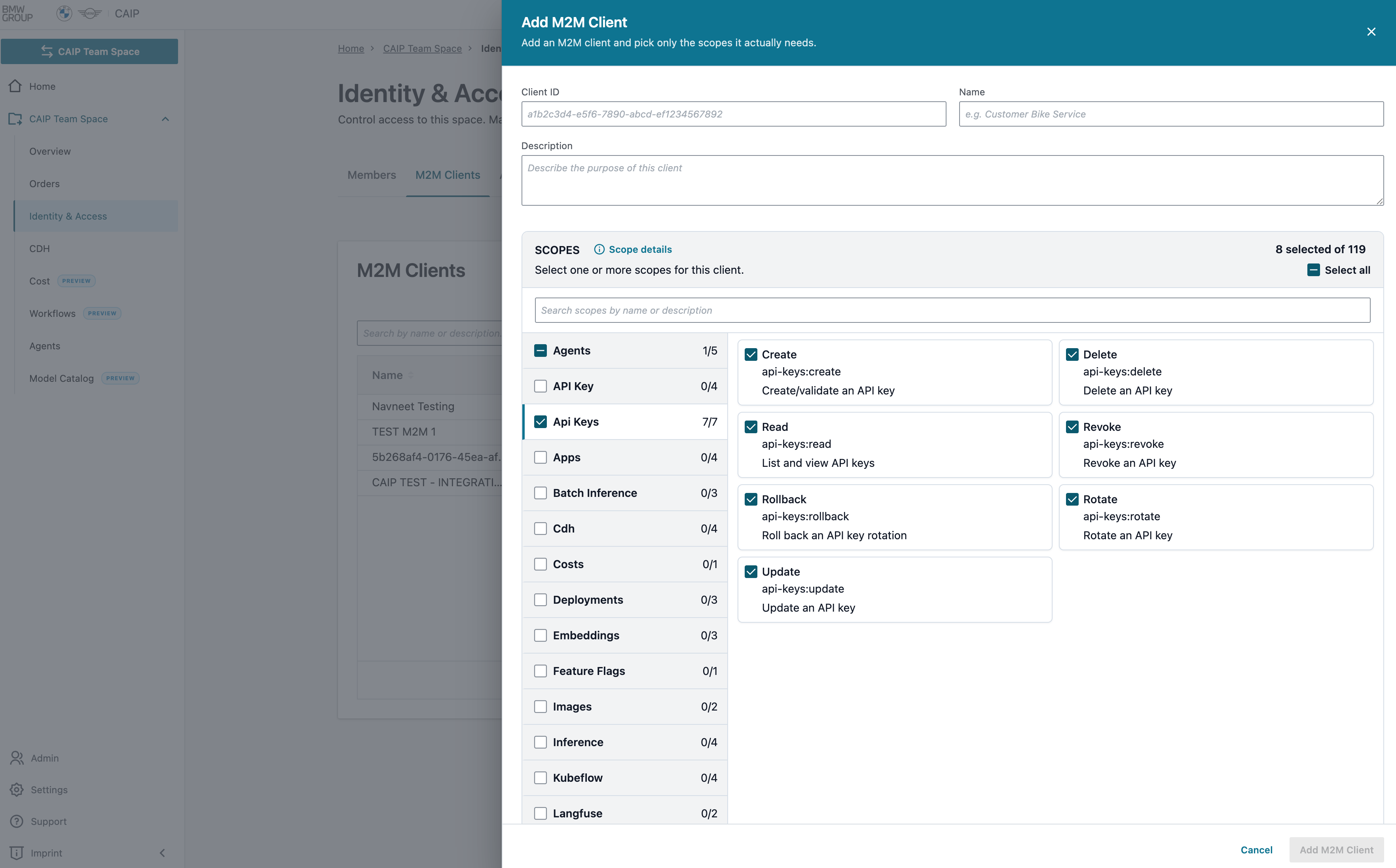 Add M2M Clients Form