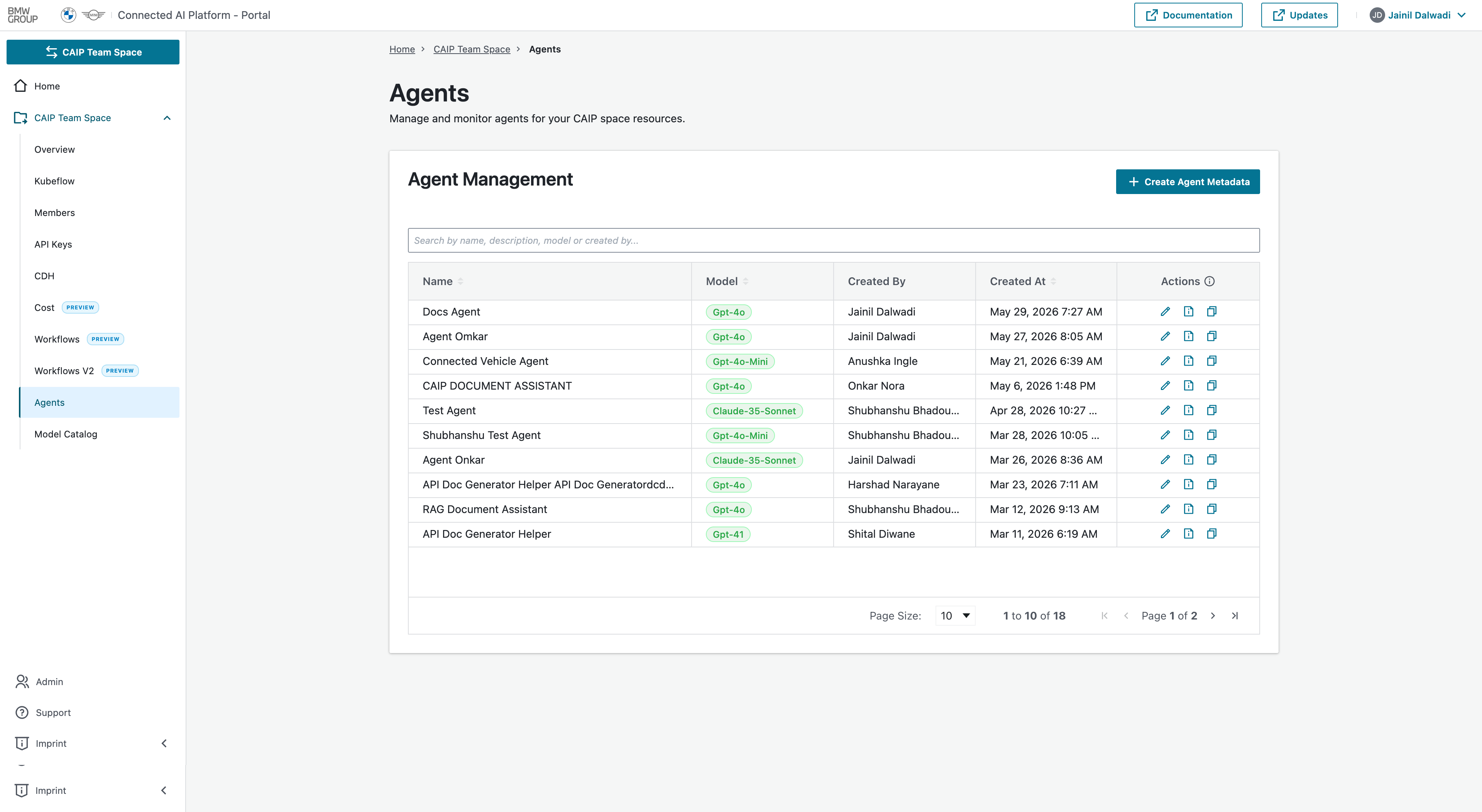 Agent Management Interface