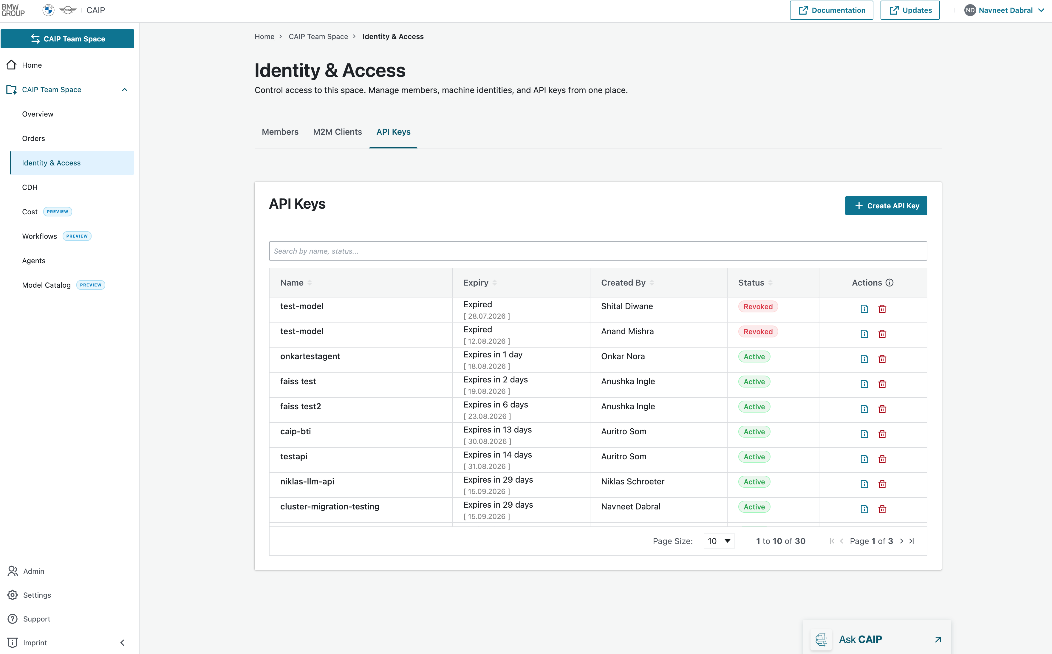 API Keys Page