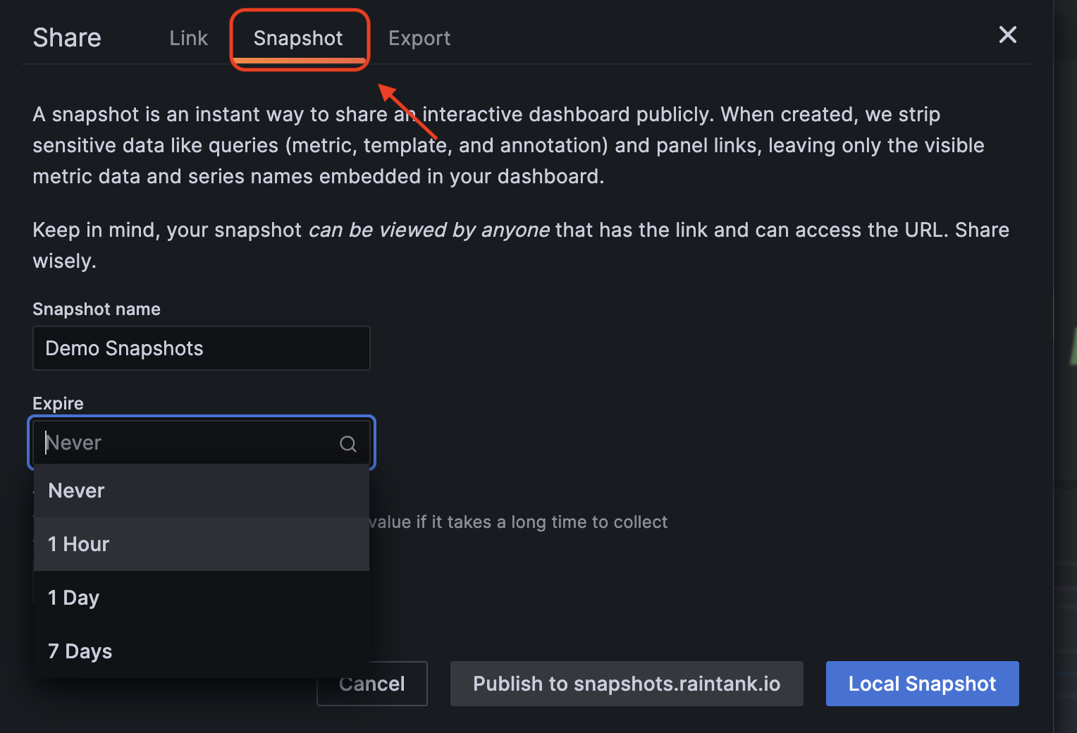 Create Snapshot Configuration