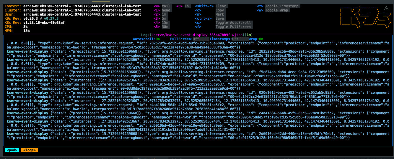 KServe Event Display Logs