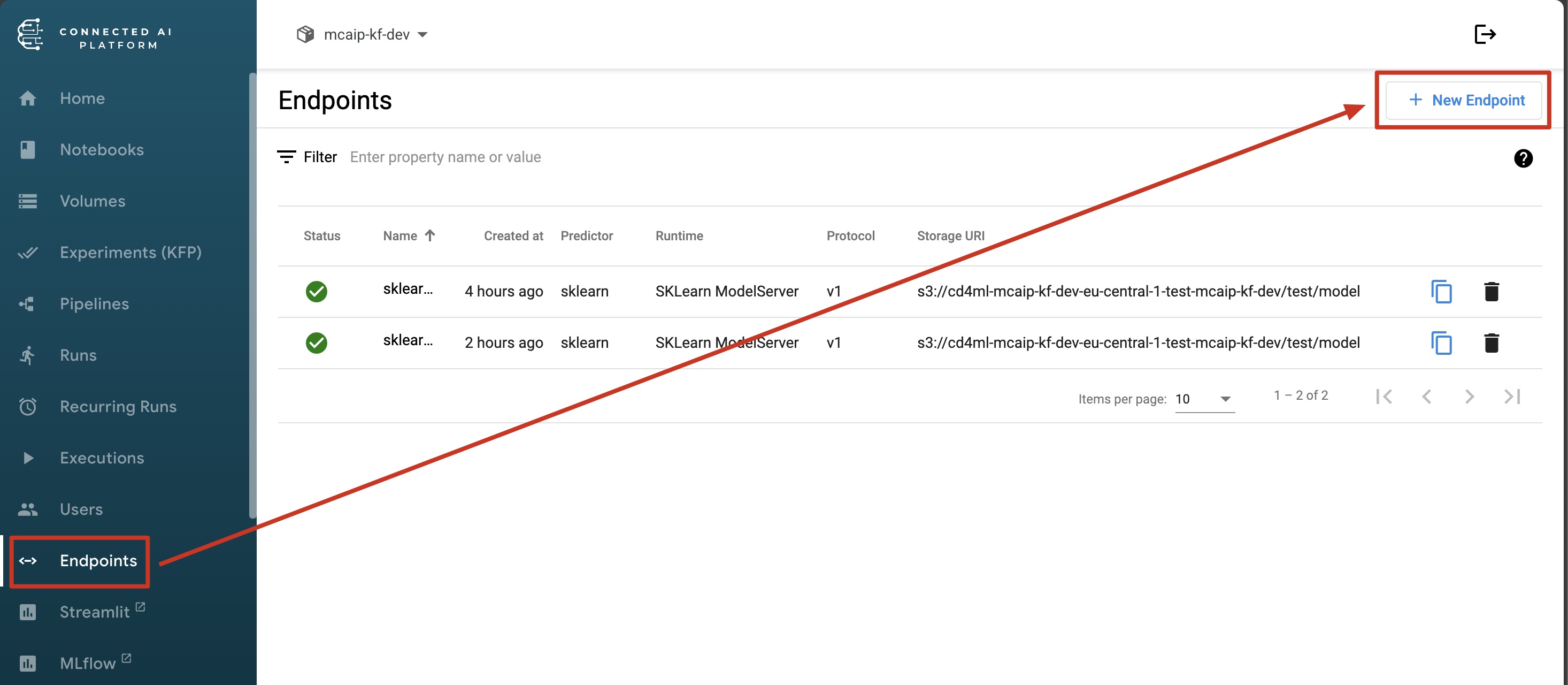 New Endpoint Button