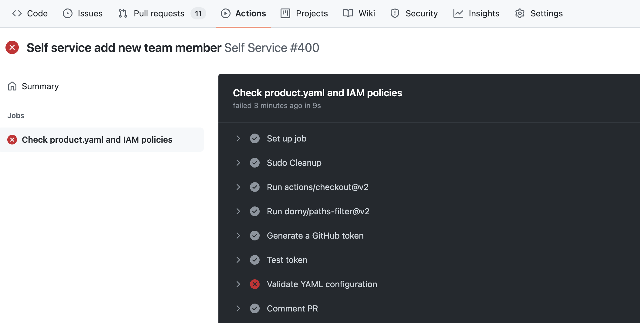 PR check failed — GitHub Action logs