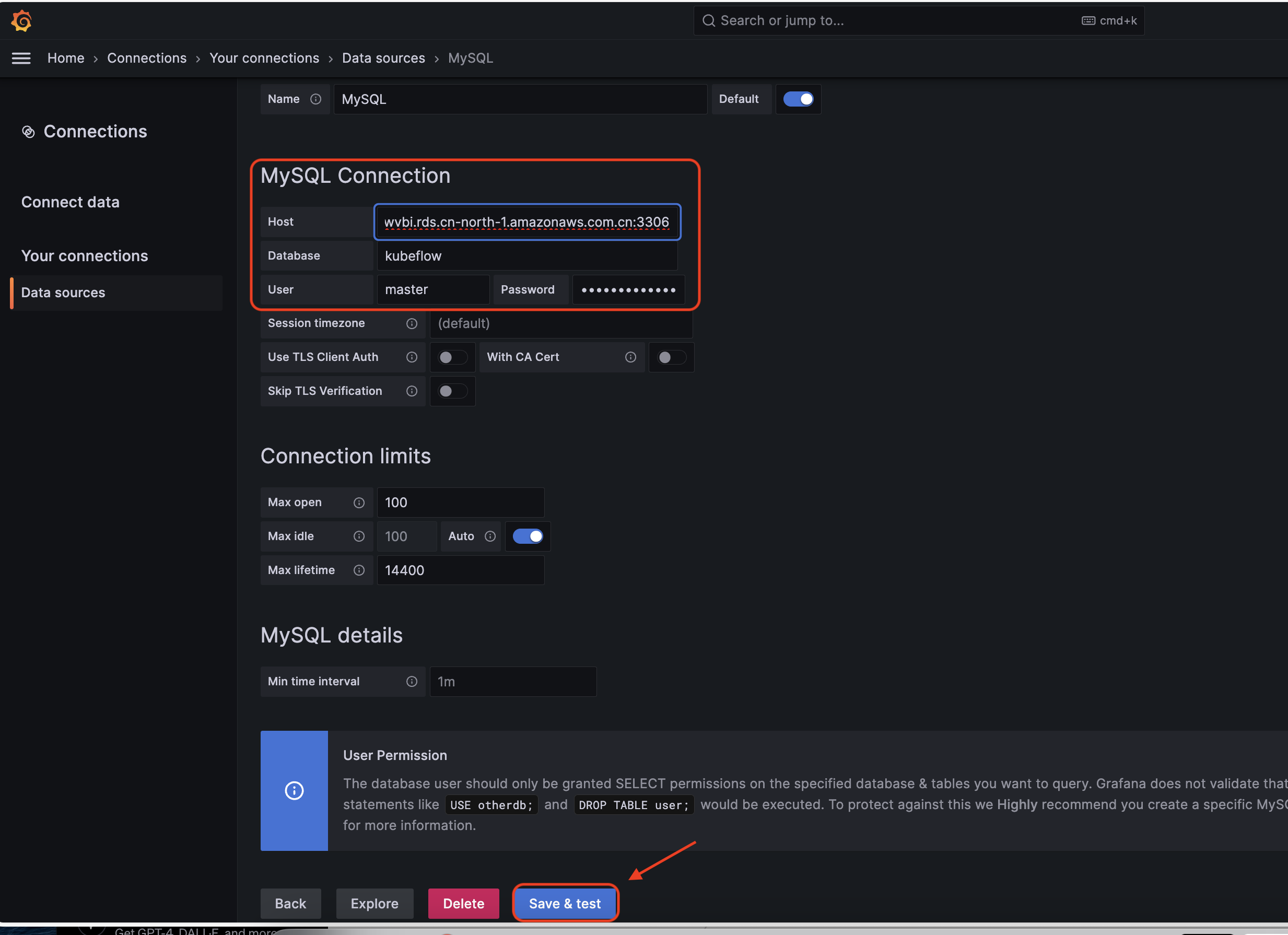 RDS Connection Configuration