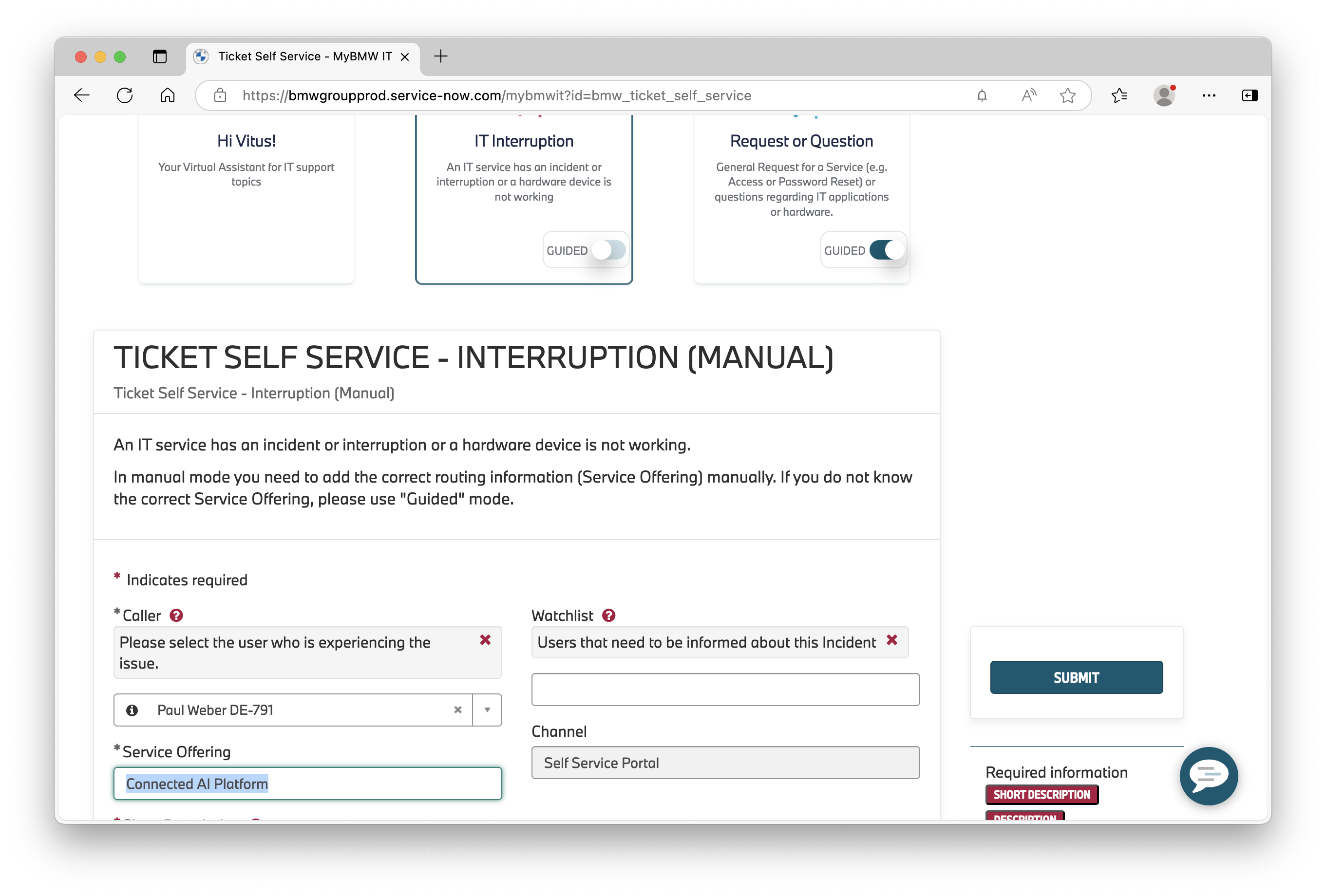 Service Offering Screenshot